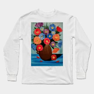 Some abstract flowers in a vintage gold vase jug Long Sleeve T-Shirt